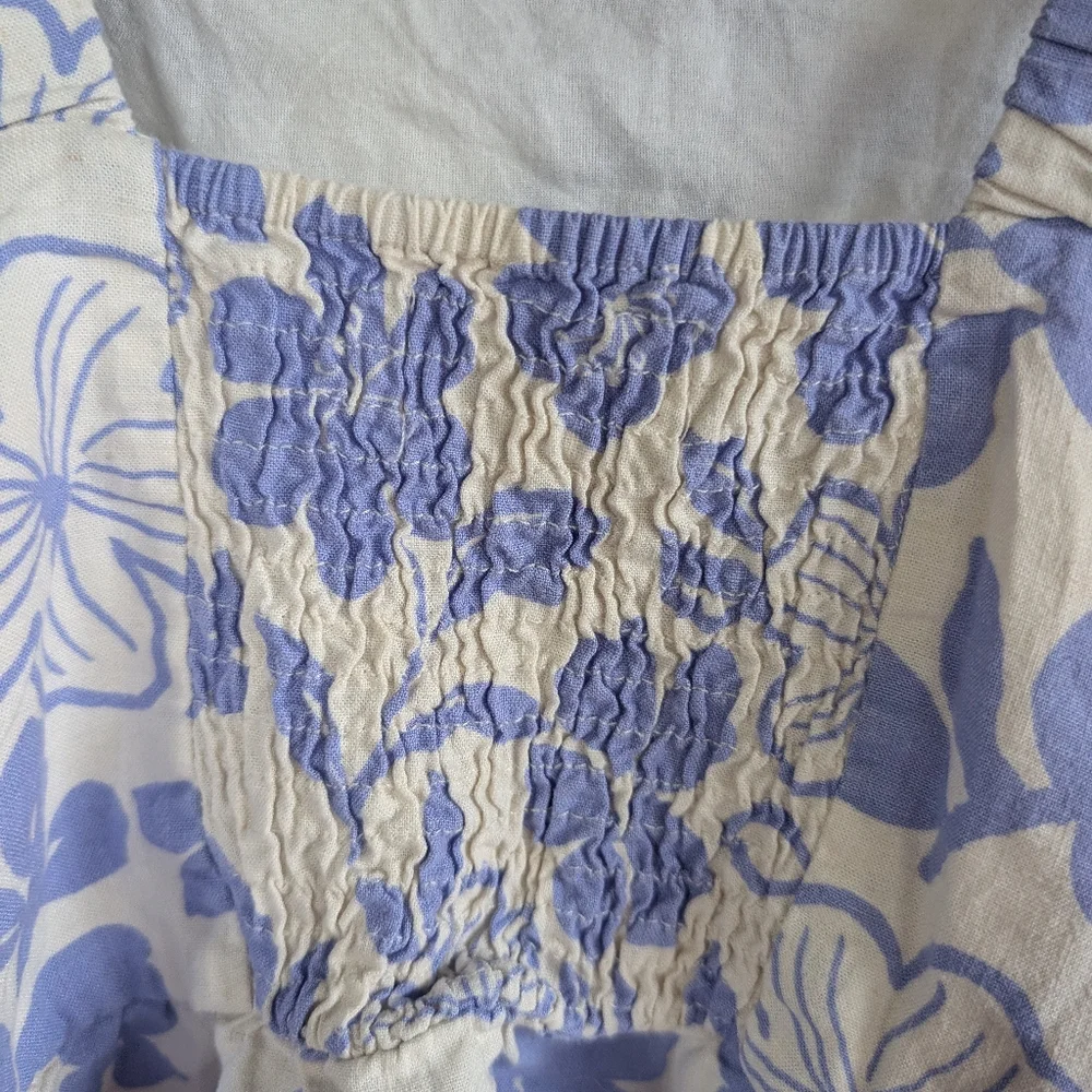 Zara Purple and Off White Floral Kids Tank Top With Ruching On The Back